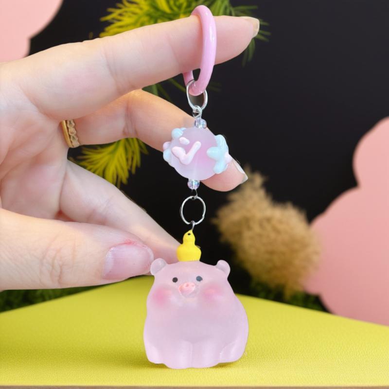 3D Luminous Pig Keychain Phone Strap Bag Pendant Decoration Car Key Chain Hanging Ornament Key Ring Jewelry For Women Girls