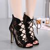 Gladiator Roman Summer Sandals Cross-tied Boots Women New Sexy Hollow Peep Toe High Heels Shoes Woman Stiletto 2019 Jkm