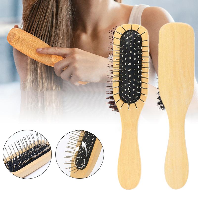 Natural Wood Comb Steel Metal Hair Brush Portable Wooden Air Cushion Comb Scalp Detangler Hair Comb Salon Styling Hair Tools