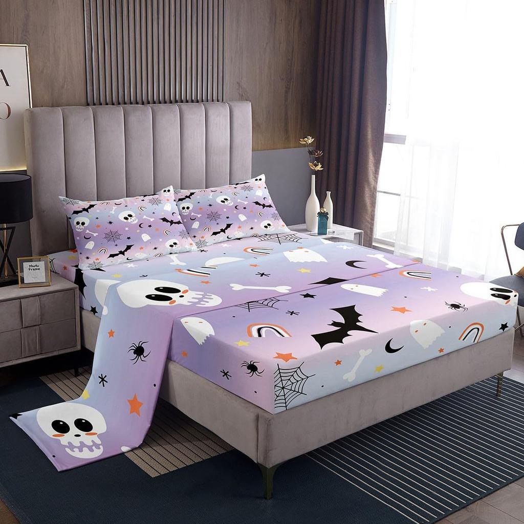 Cartoon mushroom pattern mattress four-piece bedding set bedroom dormitory bedding decoration