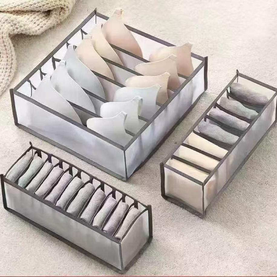 

Набор органайзеров для ящиков из 3 предметов: Хранение нижнего белья и носков с сетчатыми мешками 3-piece set серый