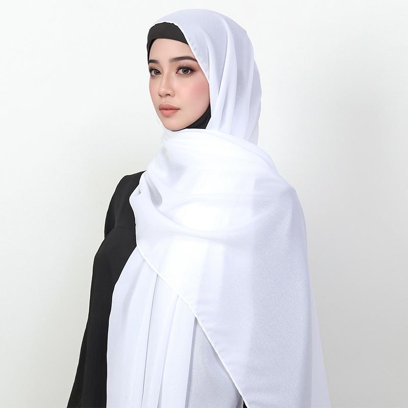

70*175cm Muslim Silver Chiffon Hijab Women Solid Color Scarf Ramadan Long Shawl Plain Soft Turban Wraps Headband