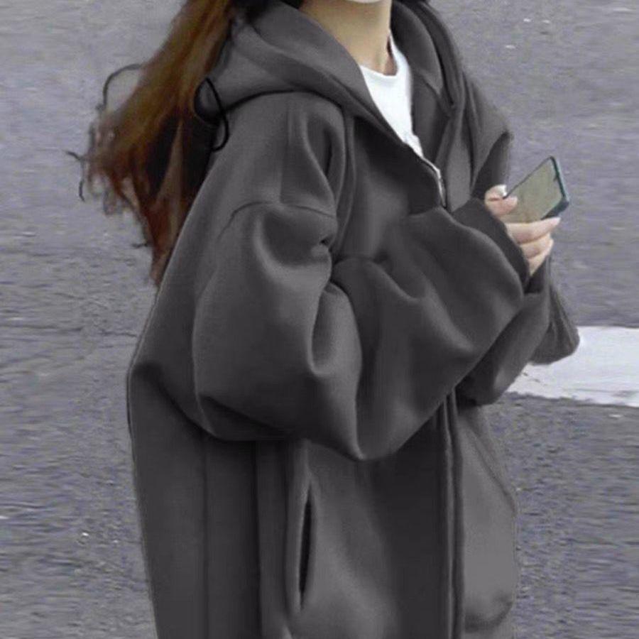 

Женская толстовка с капюшоном из овечьей шерсти - Супер теплая, в корейском стиле, свободного кроя, с плюшевой подкладкой, кардиган на весну/осень 2XL for 140-160 lbs