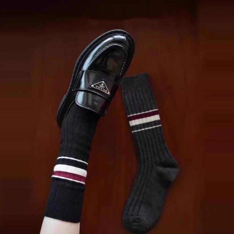 Fall/Winter Kids Wool Striped Plush Socks - College Style Athletic High-Waist Color-Contrasting Cashmere Warmth Mid-Calf Socks