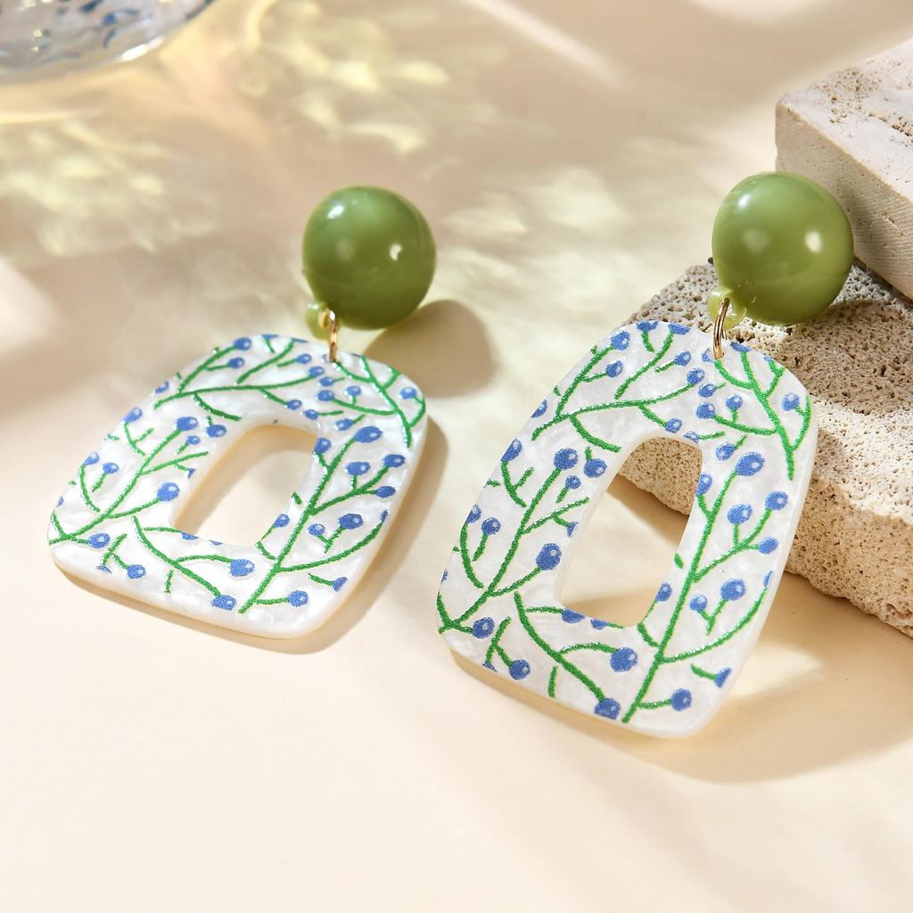 Geometric Acrylic Earrings Pendientes Earring For Women Retro Flower Contrast Color Square Earrings Acrylic Candy Color Earrings