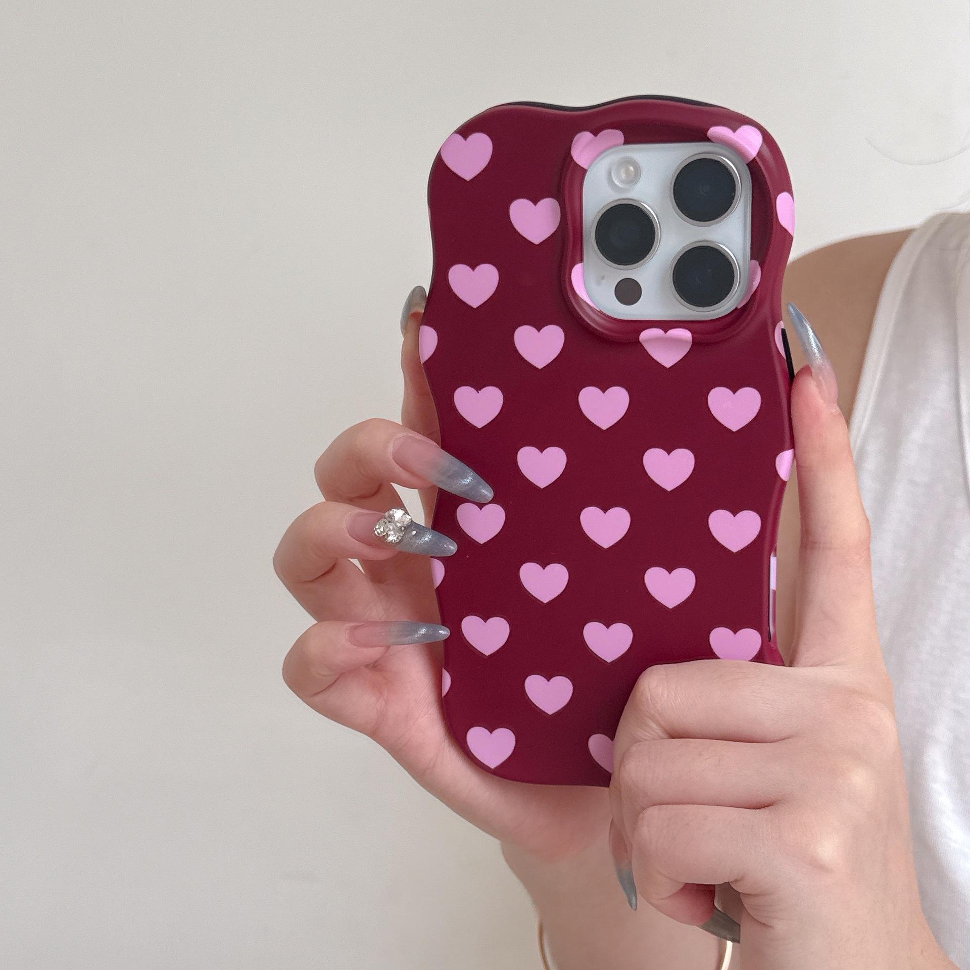 

Korean Style Small Heart Frosted Wavy Phone Case for iPhone 16 Pro Max/17/15/14 17 Air