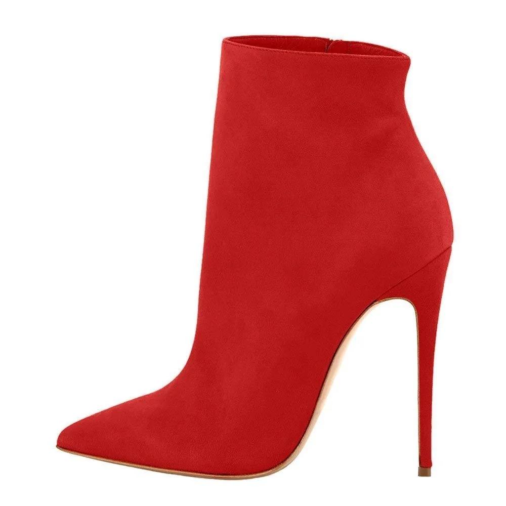 Fashion Women Leather Suede Ankle Boots Side Zipper Pointed Stiletto Heel Low Boots Solid Color Classic Simple Fashion Women Boots