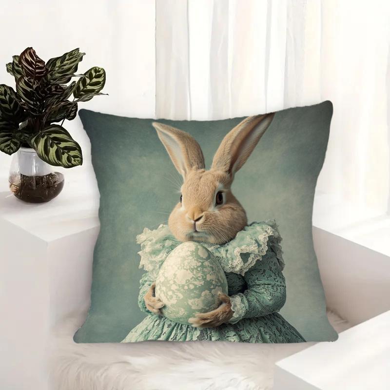 A 45.72 Cm X 45.72 Cm Pillow Cover Featuring a Cute Rabbit Design - Modern Style, Made of Soft And Smooth Polyester Short Plush Fabric, with a Printed