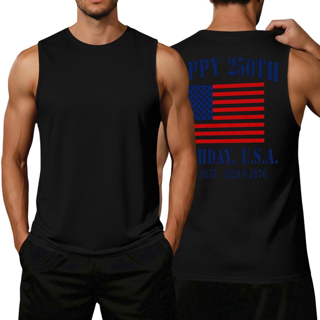 Men's Loose Fit Sleeveless Casual Tank Top with Flag Print Comfortable Athletic Muscle Shirt for Summer Outdoor Activities