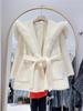 2025 A/W Women's Mid-Length Wool Coat with Large Fox Fur Collar & Belt