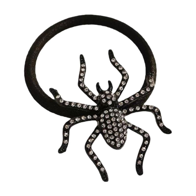 

Gothic Women Halloween Spiders Design Hair Tie Shimmering Crystal Rhinestones Hair Accessory For Party Daily Wear 1 чорний