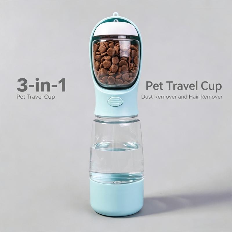 Dog Travel Drink Food Cup for Owners, Two-Section Carry Container with Carry Cord and PET Body for Park Time Daily