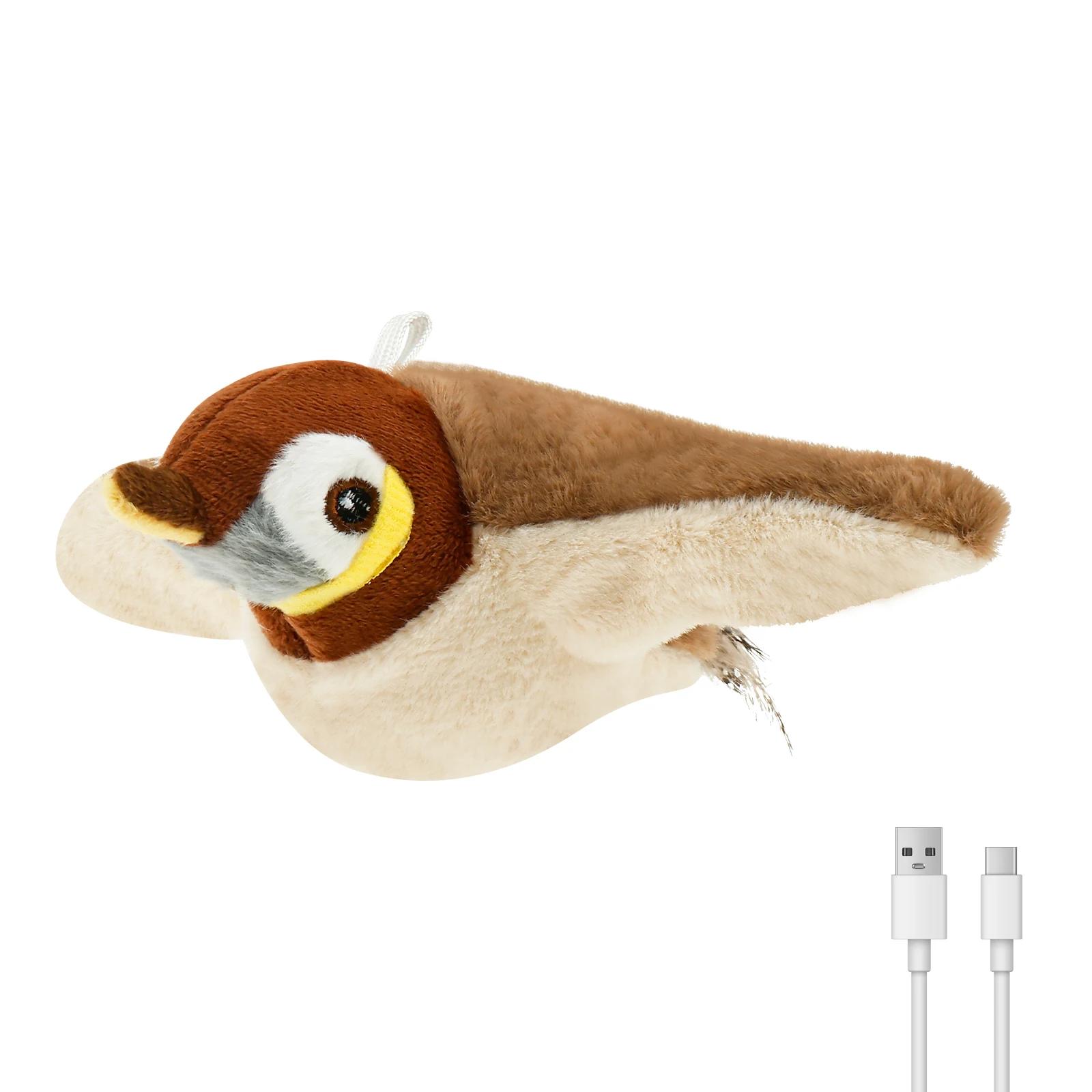

Interactive Cat Toys Bird Electric Flapping Wings Sound Chirping Bird lifelike Rechargeable Pet Cat Activated Plush Toys