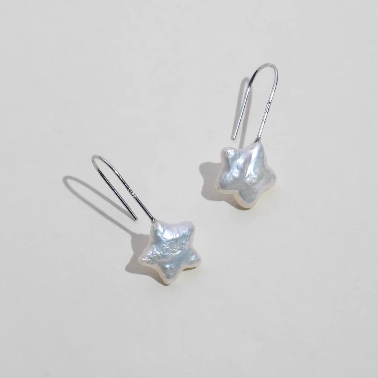 Natural pearls, love peach heart star ear jewelry whole body 925 silver earrings earrings niche baroque ear hook tide All-over 925 silver earrings/sterling silver