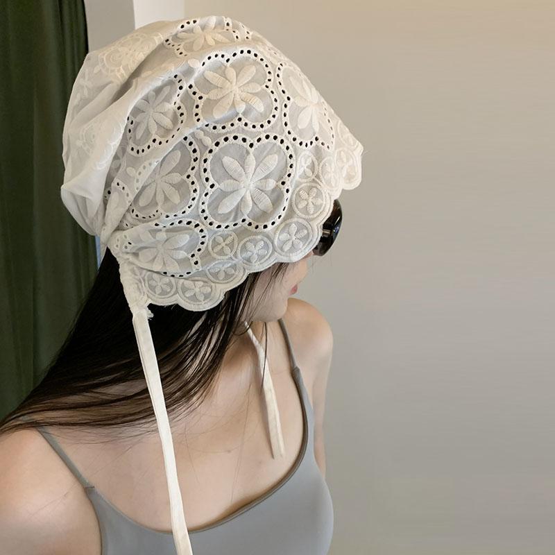 Korean Versatile Lazy Style Flower Strap Headband Hat Lightweight Breathable Palace Style Retro Solid Colorf Hat Spring Summer