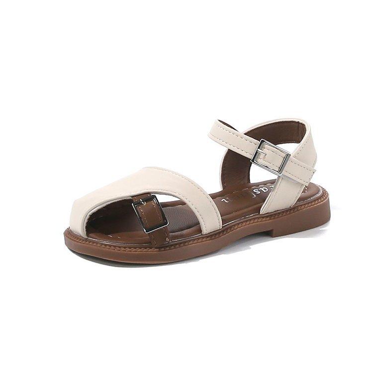 

Босоножки для девочек 2025 лето новые детские с закрытым носком римские туфли для маленькой девочки туфли принцессы мягкая подошва детская обувь легкие 36 бежевый