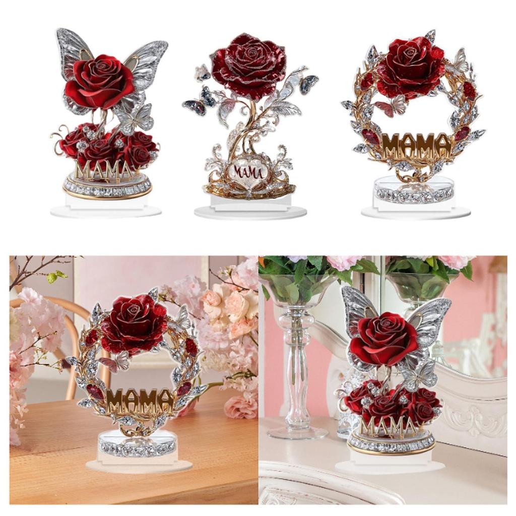 2D Flat Acrylic Sign Rose Flower Gift Artwork Desktop Ornament Birthday Mother's Day Gift for Festival Home Cafe Cabinet Shelf