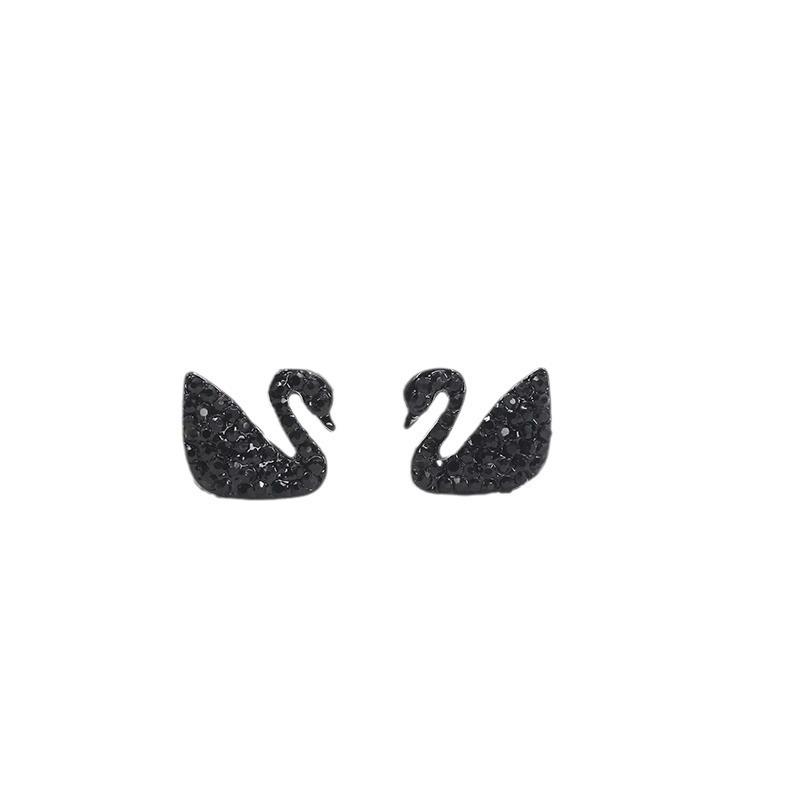 Elegant Black Swan Full Diamond S925 Silver Stud Earrings For Women
