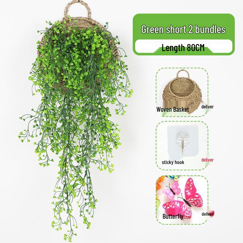 Wall-Mounted Artificial Hanging Vines with Spider Plant in Basket for Living Room Decor
