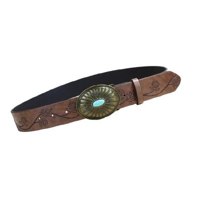 Women PU Waist Belt Bohemian Design Embossing Pattern Waistband with Oval Buckles For Daily Wear All Matching Accessory