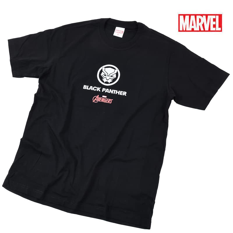 EVERSOUL Marvel T-Shirt, Short Sleeve, Black Panther, Avengers, Venom, Hulk, Iron Man, Movie Gift, Men's, Black, Size L [Parallel Import]