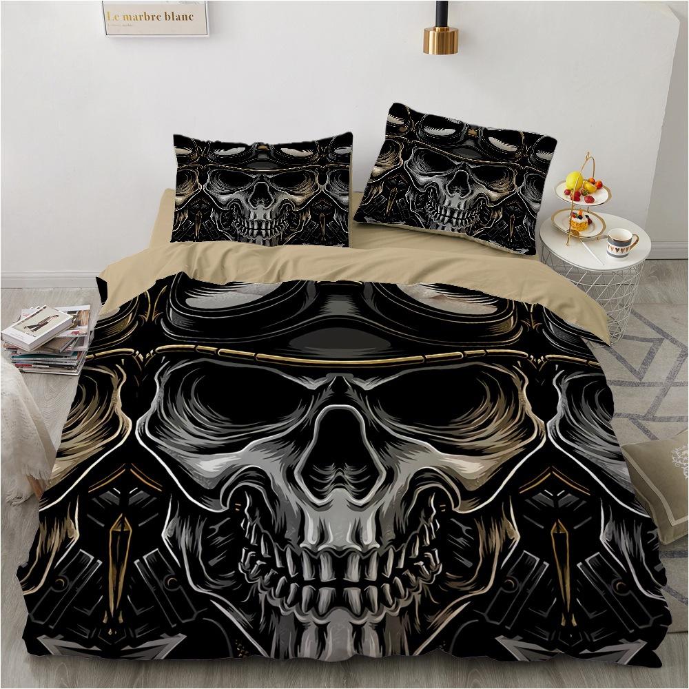 Halloween Sugar Skull Bedding Set Comforter Cover With Pillowcases 3D Print King Size Duvet Cover For Terror Rose Bone Grey