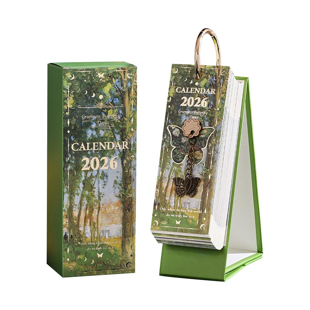 Vintage European Oil Painting Flip Calendar, Creative Daily Tear-Off Calendar With Butterfly Pendant, Elegant Desktop Decoration For Home