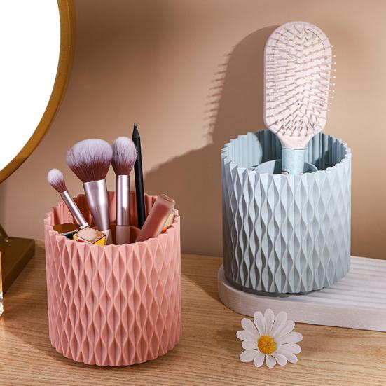 360° Rotation Makeup Brush Holder Organizer Large Capacity Brush Storage Bucket