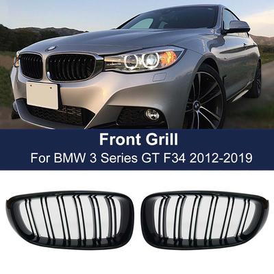 2PCS High Quality Gloss Black Front Kidney Grill For BMW 3 Series GT F34 13-20 320i 328i 335i XDrive Double Slat Line