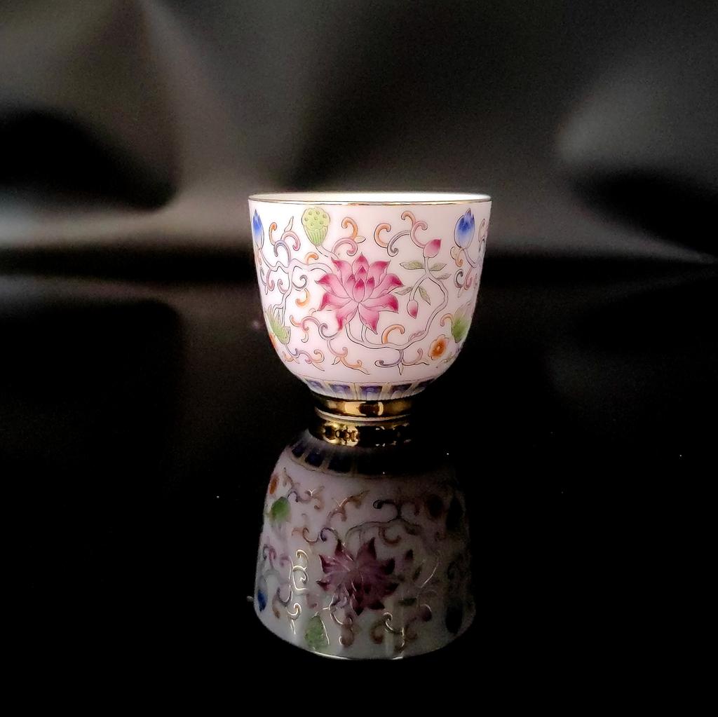 Vintage chinesisches Porzellan Teegeschirr, Schöne ungewöhnliche Ästhetik Tasse, Puer Oolong, Kung Fu, Tieguanyin Blume, Grüner Tee