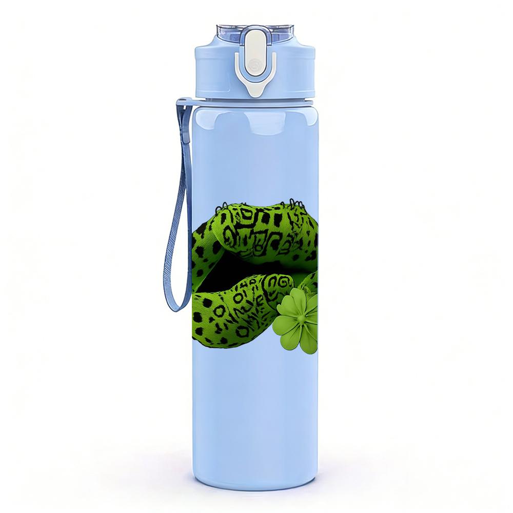 1PC Green Cactus Lips Graphic,750ml Color Plastic Sports Water Bottle,Leakproof Flip Straw Lid,Suitable for Sports Office Home Use