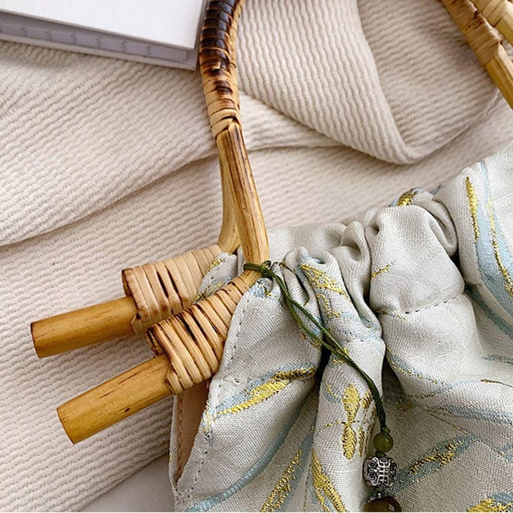 Embroidery New Chinese Style Handbag Printed Rattan Weave Bag Temperament Hanfu Bucket Bag Gift