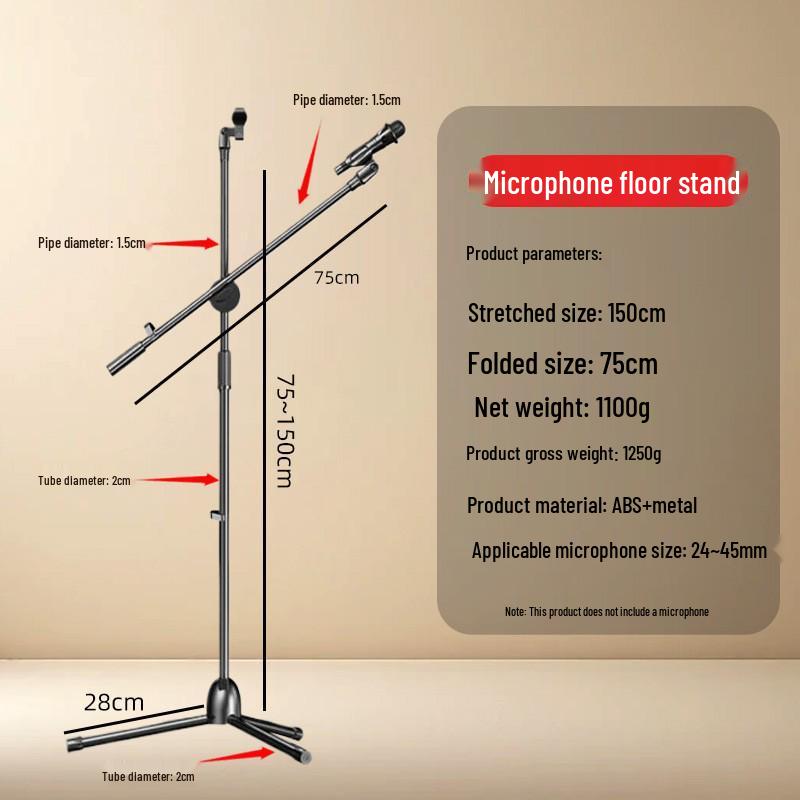Portable Floor-Standing Microphone Tripod Stand with Adjustable Height for Outdoor Stage Performance