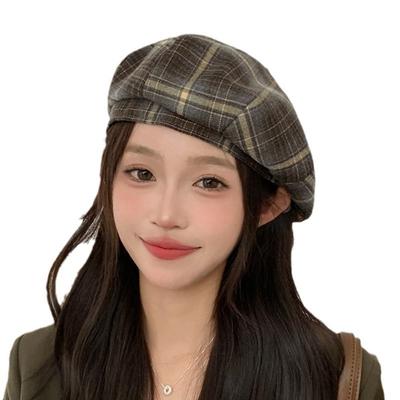 Y2K Plaid Beret Hat Harajuku Octagonal Hat Vintage Painter Hat  Outdoor