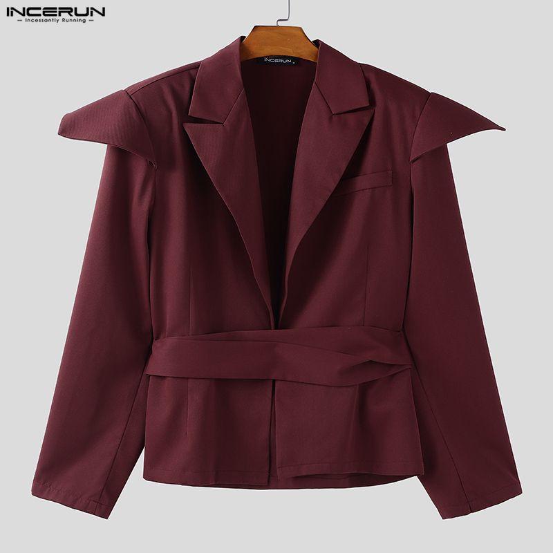 INCERUN Oversized Men Lapel Neck Long Sleeve Slim Waist Casual Shirts Blazer