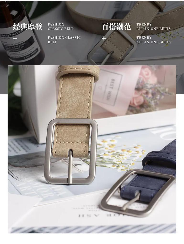 Fashion Square Pin Buckles Belts Women Silver Buckle Leather Belts for Jeans Retro Wild Belts for Women Waistbands Student Strap