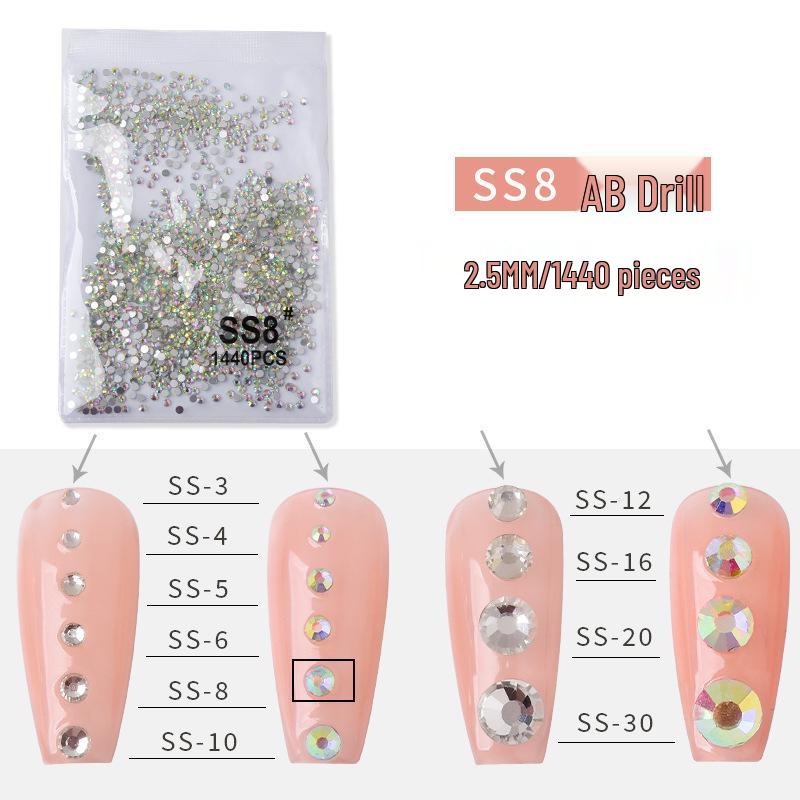 Super Shiny AB Color Czech Rhinestones for Nail Art - 1440pcs Clear White Flat Back In Various Sizes