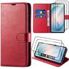 Case for Samsung Galaxy S26 Ultra, Red Synthetic Leather Anti-Scratch Protection - 2 Tempered Glasses