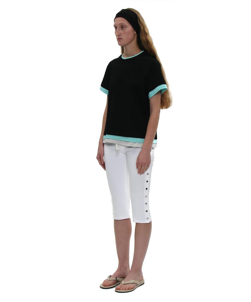 PARTIMENTO WOMEN Multi-Layered Short Sleeve Tee_Black