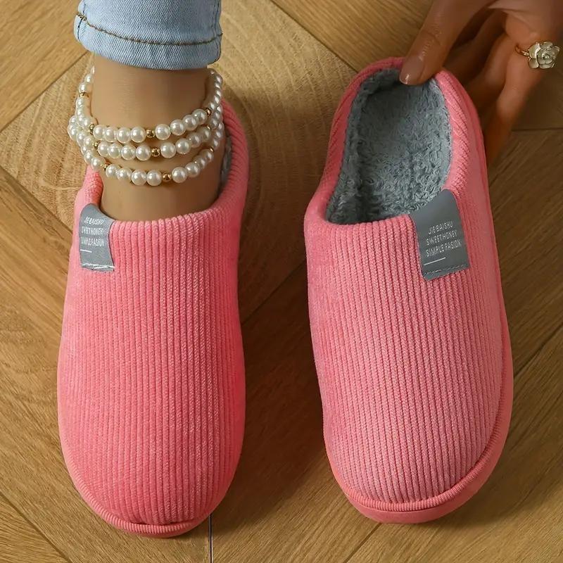 Unisex Plush Home Slippers, Cozy & Warm Closed Toe Fuzzy Slip On Shoes, Comfortable Indoor Floor Slippers