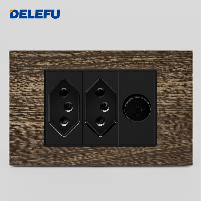 DELEFU Brasilianischer 118er Vintage Aluminium-Holzmaserung Schaltersteckdose mit USB Typ-C Anschluss Netzstecker ist Langlebig.