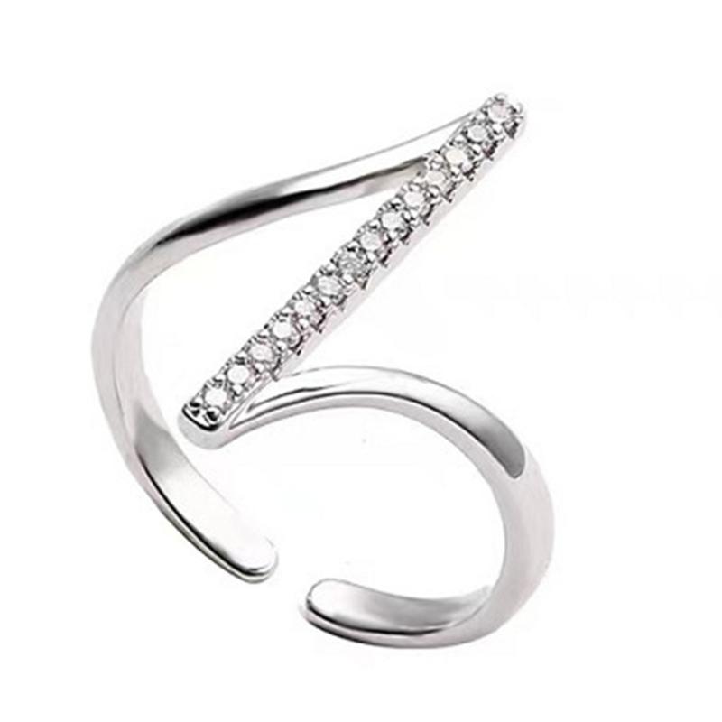 

Modern Gold or Silver Plated Geometric Ring Zinc Alloy Adjustable Wedding Band Stylish Zircon Inlayed Ring Gift For Her