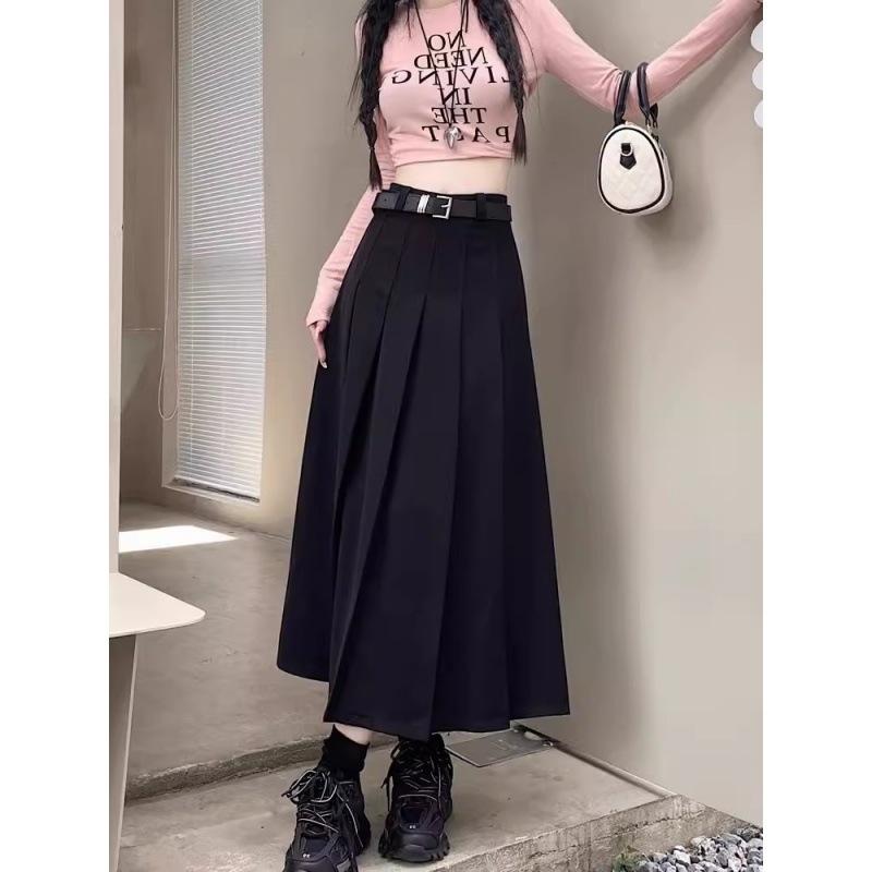 High-end Gray Suit Pleated Skirt Women's Spring and Autumn High Waist a Word Medium and Long Skirt Small New