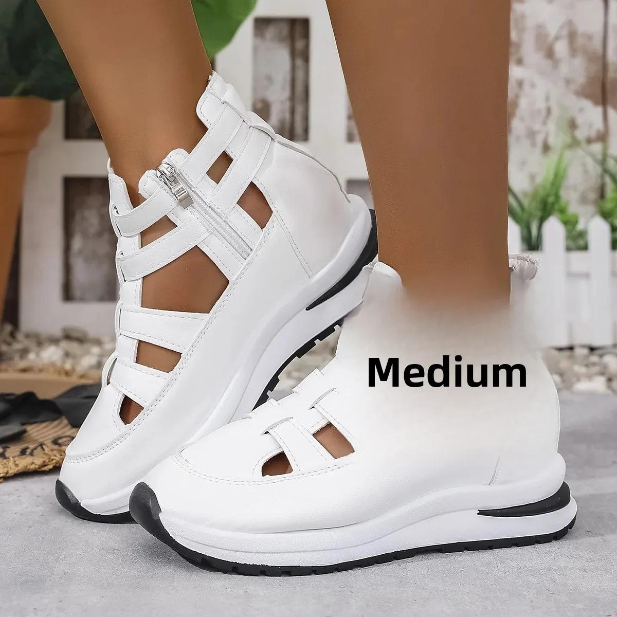 

Модные женские сандалии Лето Новые Большой размер Круглый носок Толстая подошва Боковая молния Туфли на платформе Удобная амортизация Полиуретан 41 белый