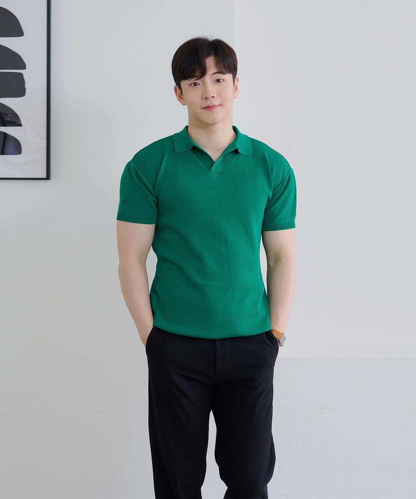 HECKCOOLNAM Ice Cooling Men'S Muscle Fit Collared Short Sleeve Knit T-Shirt That Makes Shoulders Look Wide (Type B)
