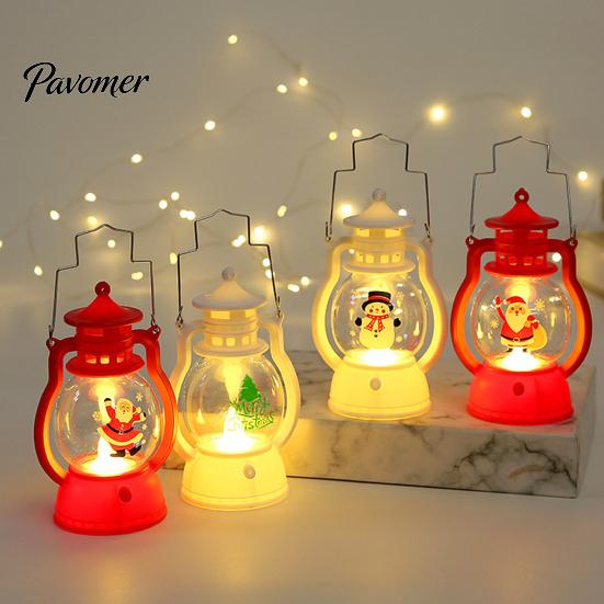 Kids Bedside Night Lamp Christmas Lantern Light, Retro Santa/Snowman/Tree Handheld Oil with Vintage Style Pony Warm LED, Cute Holiday Tabletop Decor,