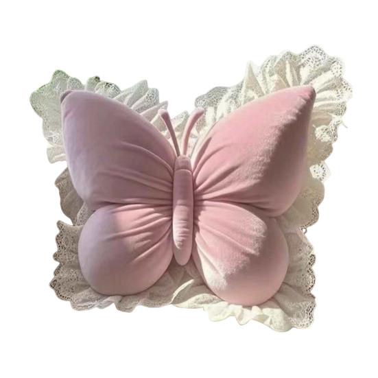 Butterfly Throw Pillow Decorative Butterfly Pillow with Lace Trim Elegant Soft Butterfly Cushion for Office Chair Sofa Couch Bed