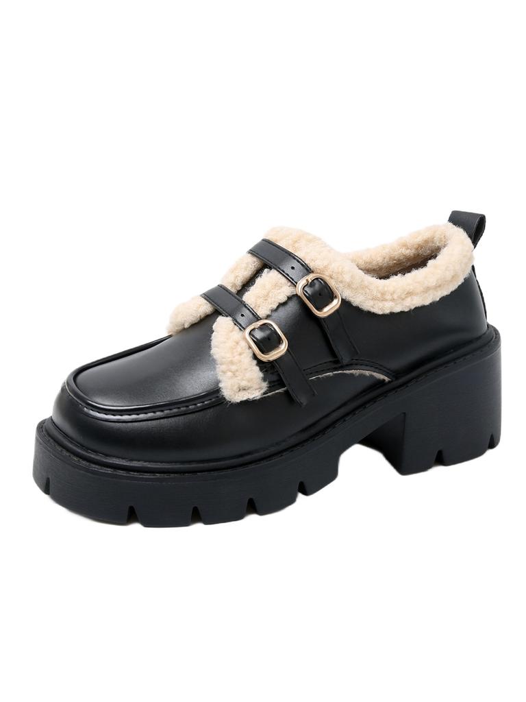 Women's thick soled large size thickened winter warm fur one snow boots padded lining ankle boots non-slip hiking sports shoes leather shoes Loafers