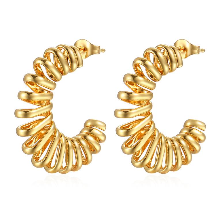 Boucles d'oreilles à ressort en acier inoxydable tendance, boucles d'oreilles rondes exagérées pour femmes, bijoux d'oreille rétro simples