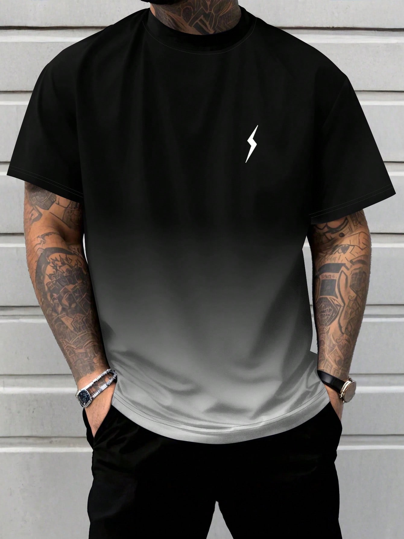 Men s Gradient Lightning Print Short Sleeve Fashion T-Shirt,Summer S
